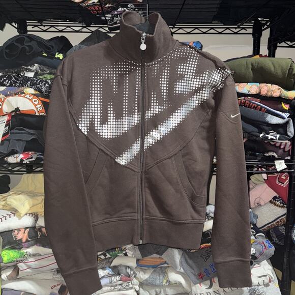 Vintage Y2K Women’s Nike Brown And Silver Zip Up Sweater Size Small - Picture 1 of 6